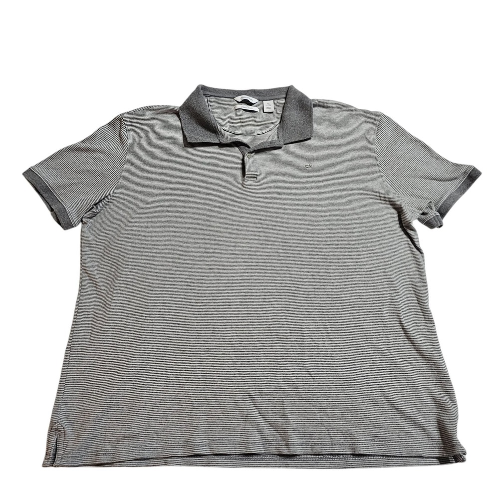 Calvin Klein‎ Polo Shirt Striped Liquid Touch Gray Casual Mens Large